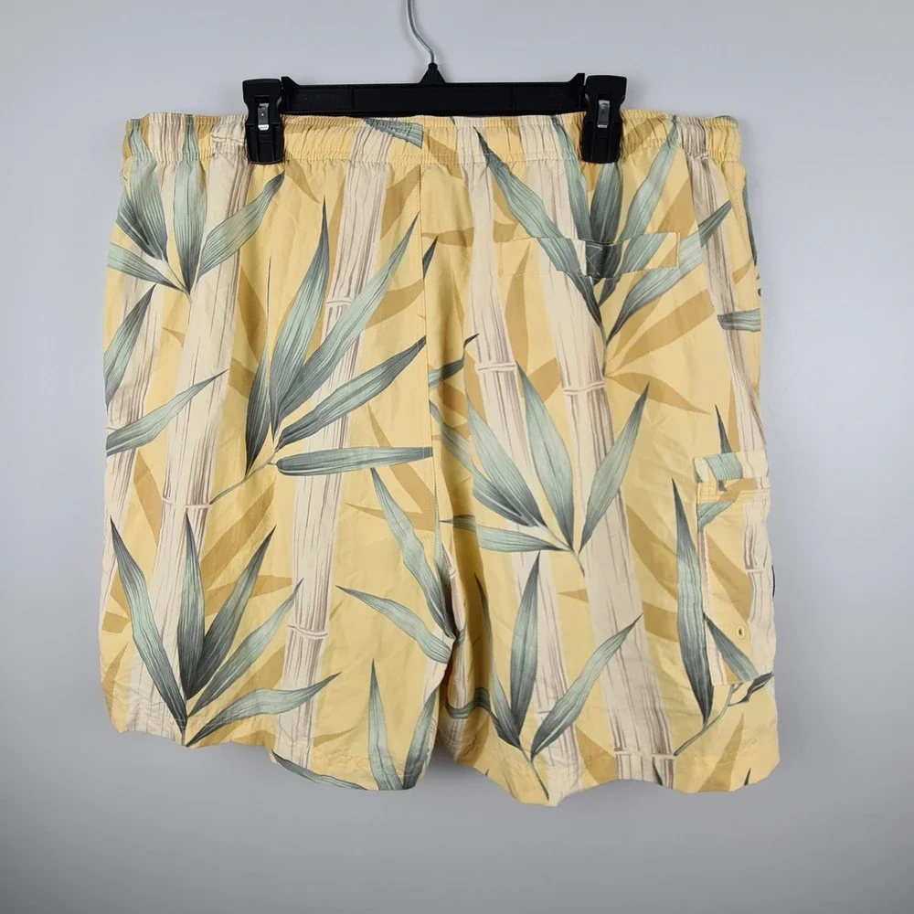 Tommy Bahama VTG XL Yellow Bamboo Tropical Print Nylon Board Shorts Swim Trunks